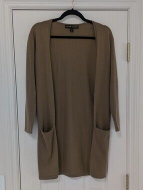 Ralph Lauren Black Label Women's Long Open-Front Brown Cardigan